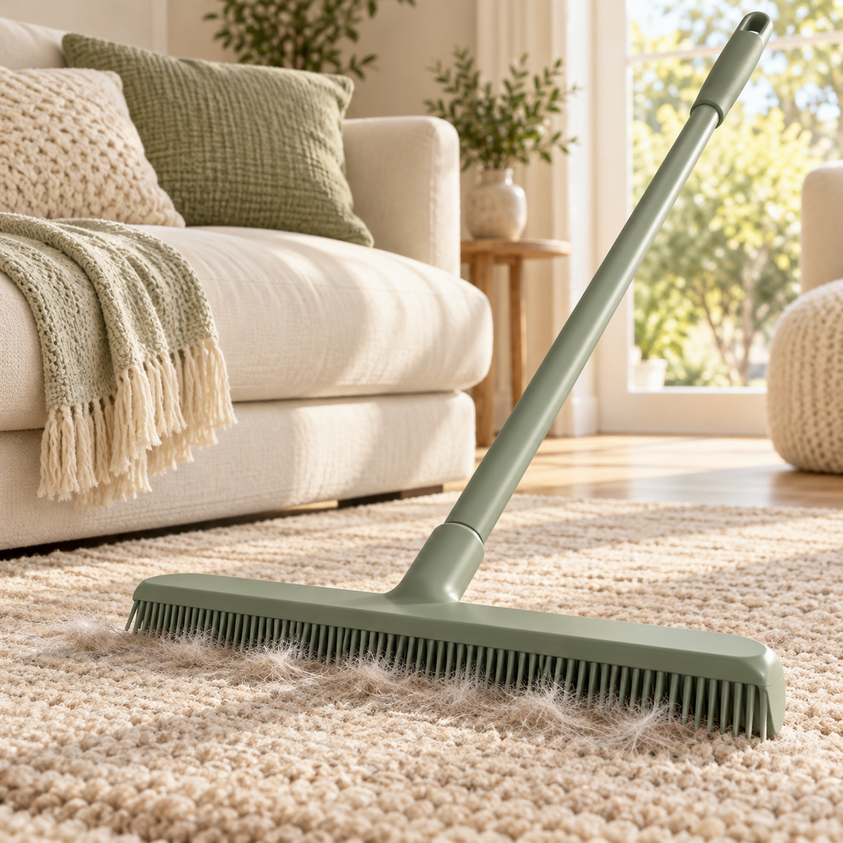 AI-generated illustration of Pet Hair Carpet Rake; props not included